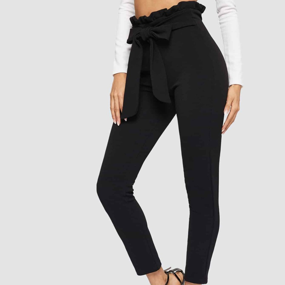 Casual High Paper Bag Waist Tie Cropped Pants